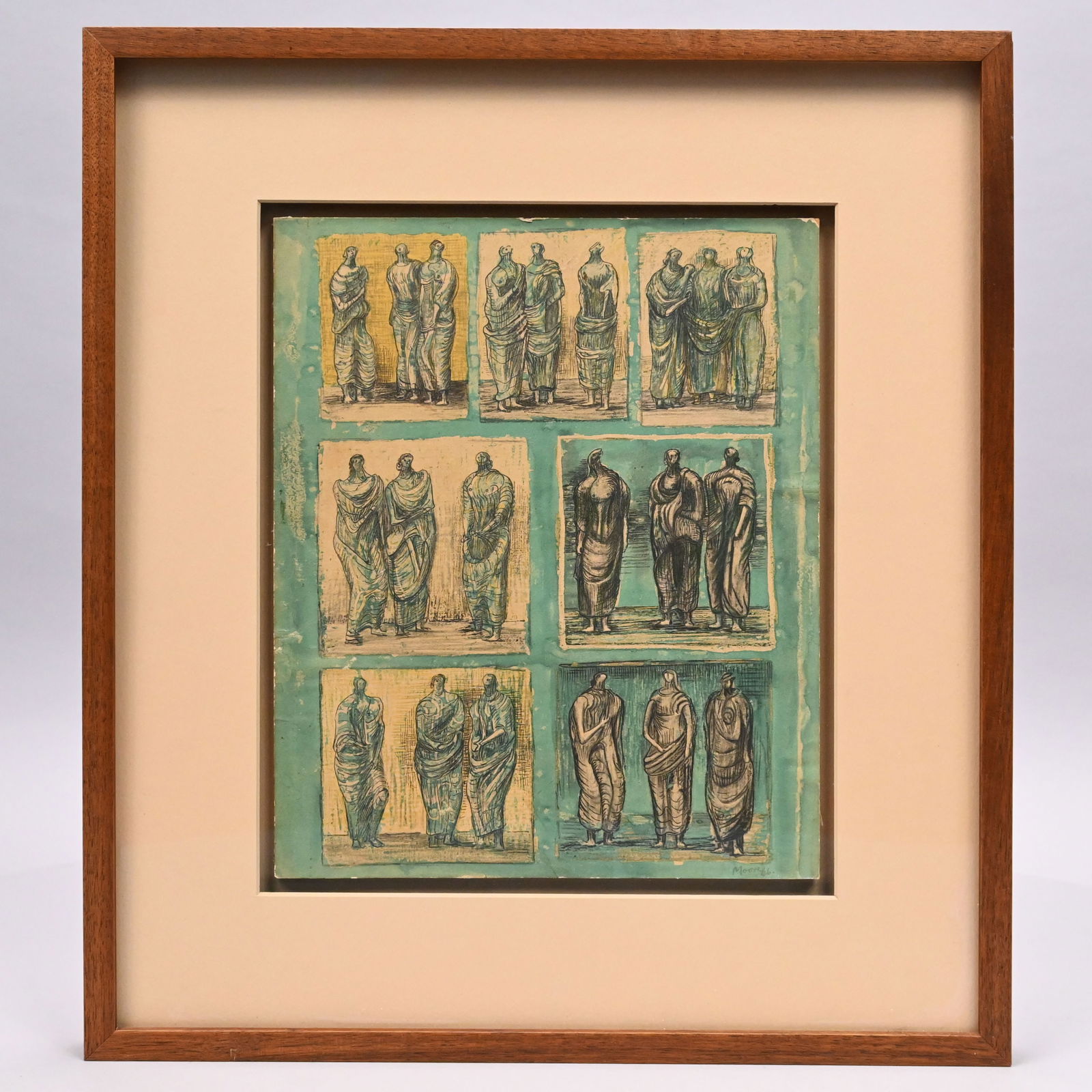 Henry Moore - Sketches for Three Standing Figures: Henry Moore (British, 1898-1986). Sketches for Three Standing Figures, 1946. Lithograph, signed and dated "Moore 46" lower right, the reverse with remnant of label for Detroit Institute of Arts