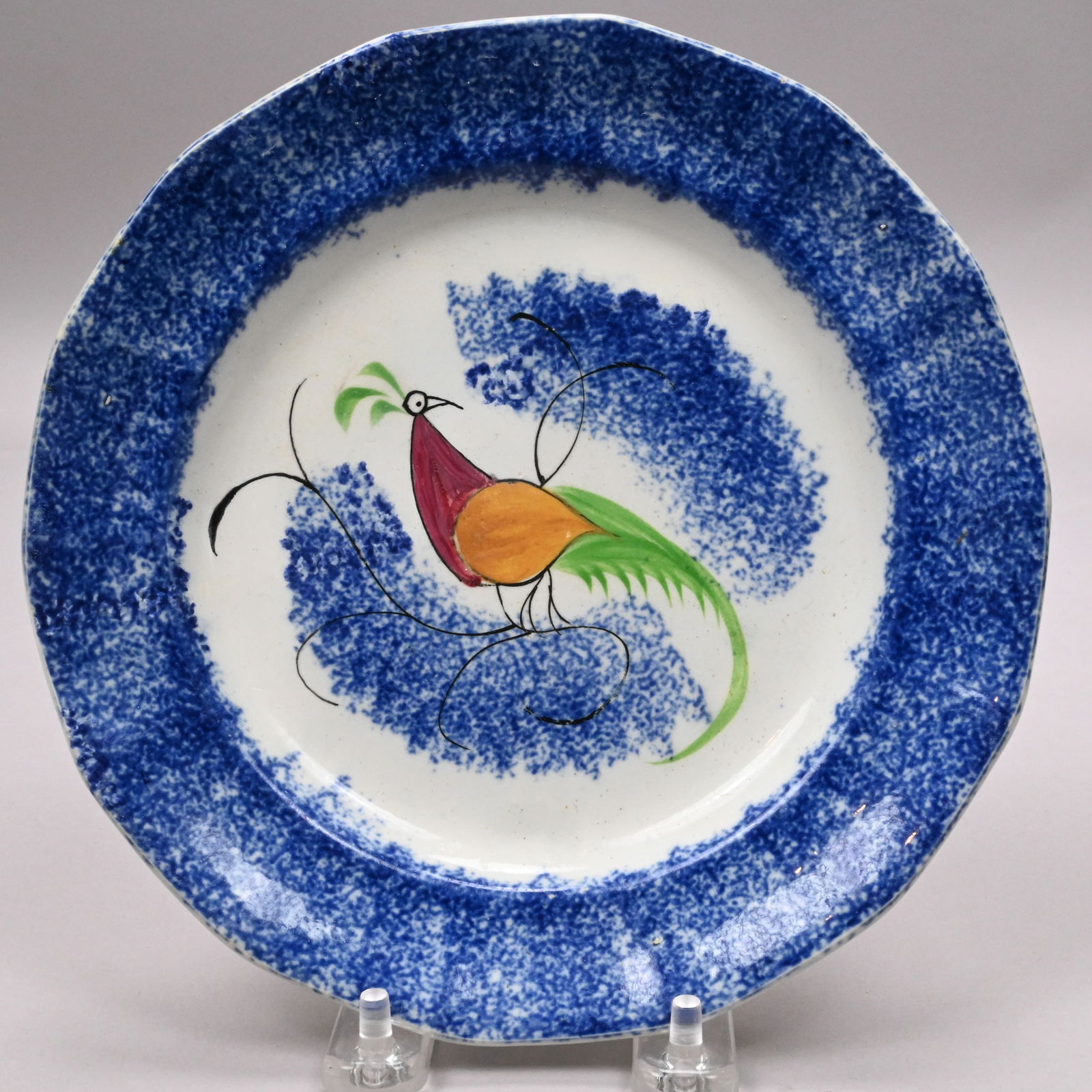 Eight British Spatterware 'Peafowl' Plates - 7
