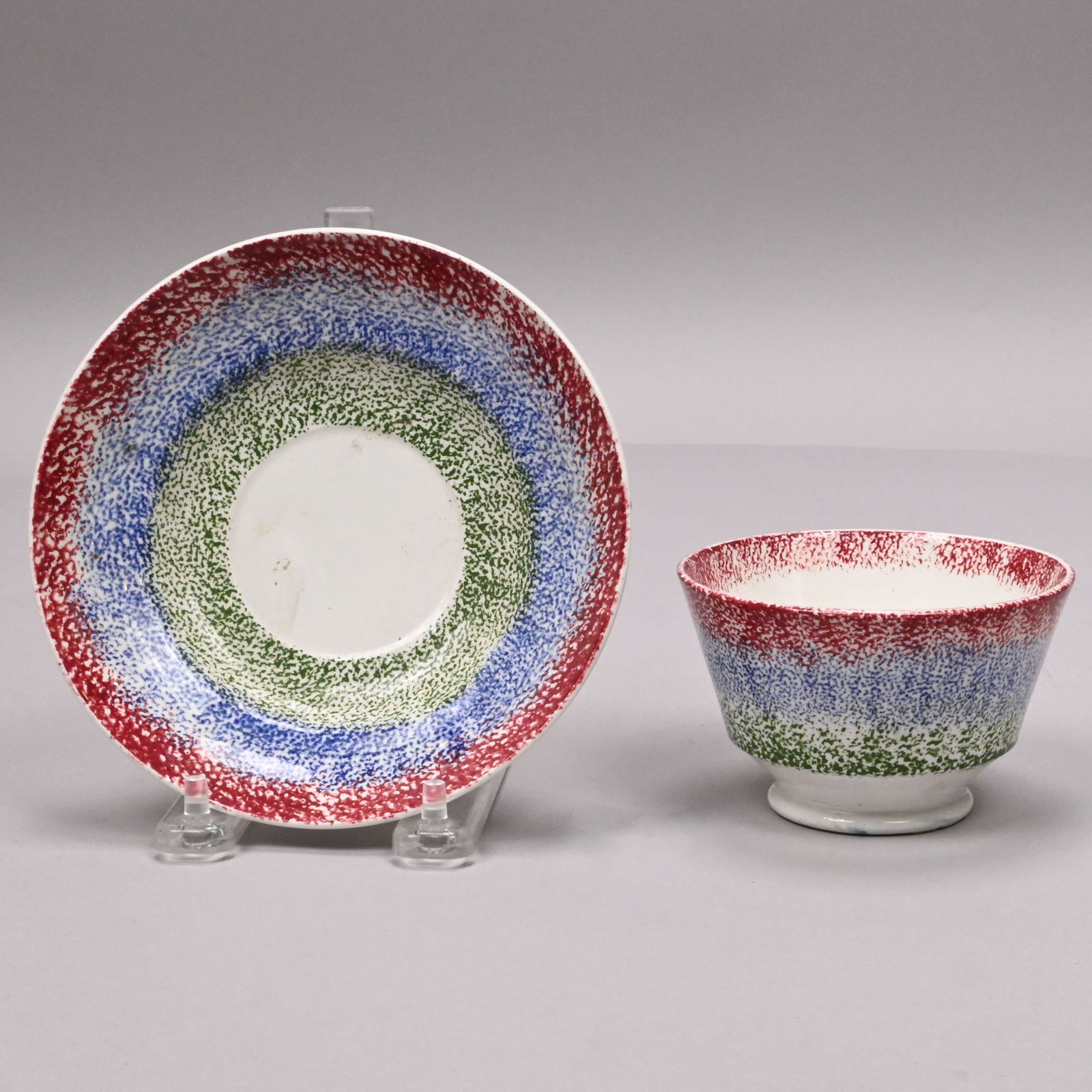 Five British Spatterware Handleless Cups & Saucers - 10