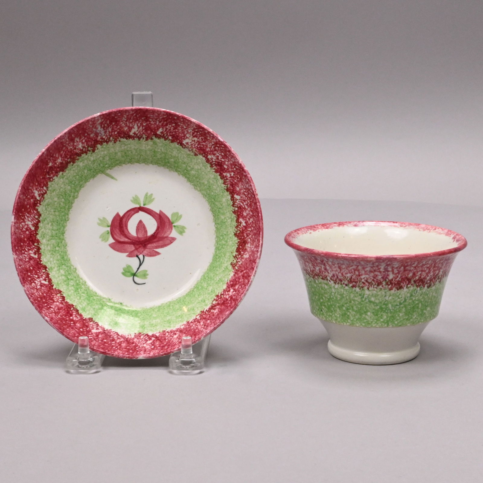 Five British Spatterware Handleless Cups & Saucers - 2