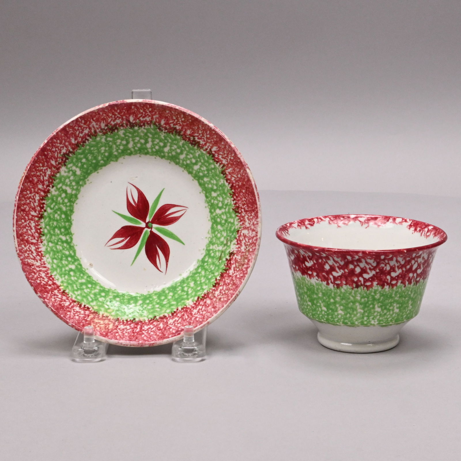 Five British Spatterware Handleless Cups & Saucers - 4