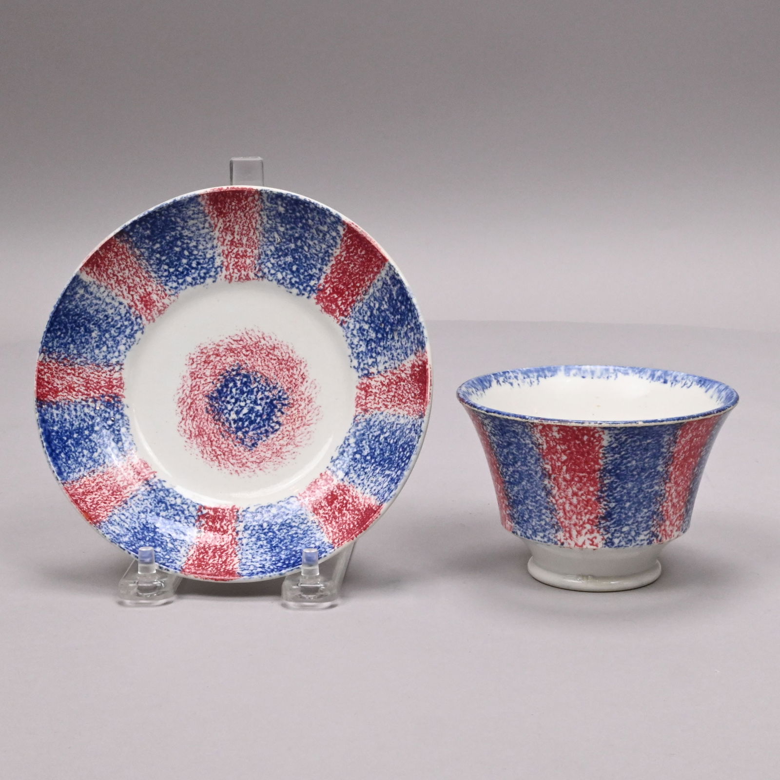 Five British Spatterware Handleless Cups & Saucers - 6