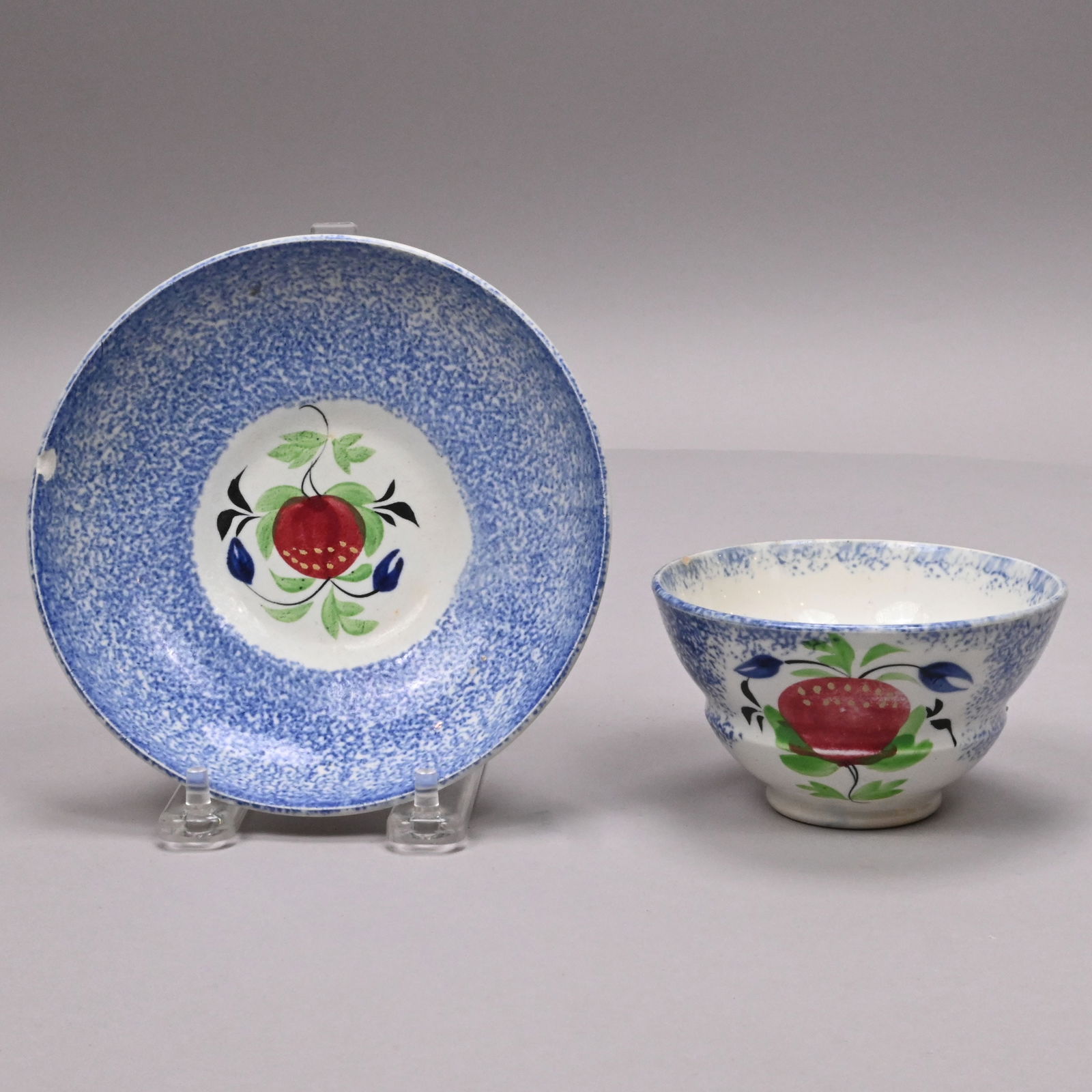 Five British Spatterware Handleless Cups & Saucers - 8