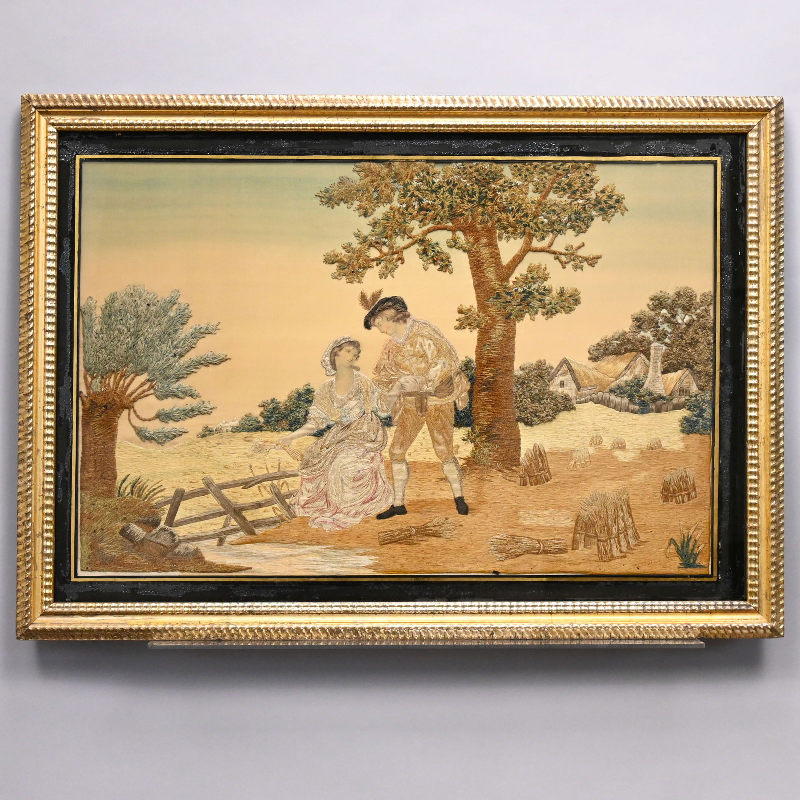 English Silk Embroidery, Watercolor & Ink Picture (1 of 3)