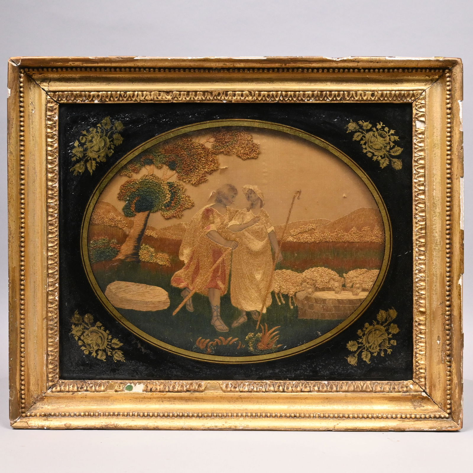 English Silk Embroidery, Watercolor & Ink Picture (1 of 3)