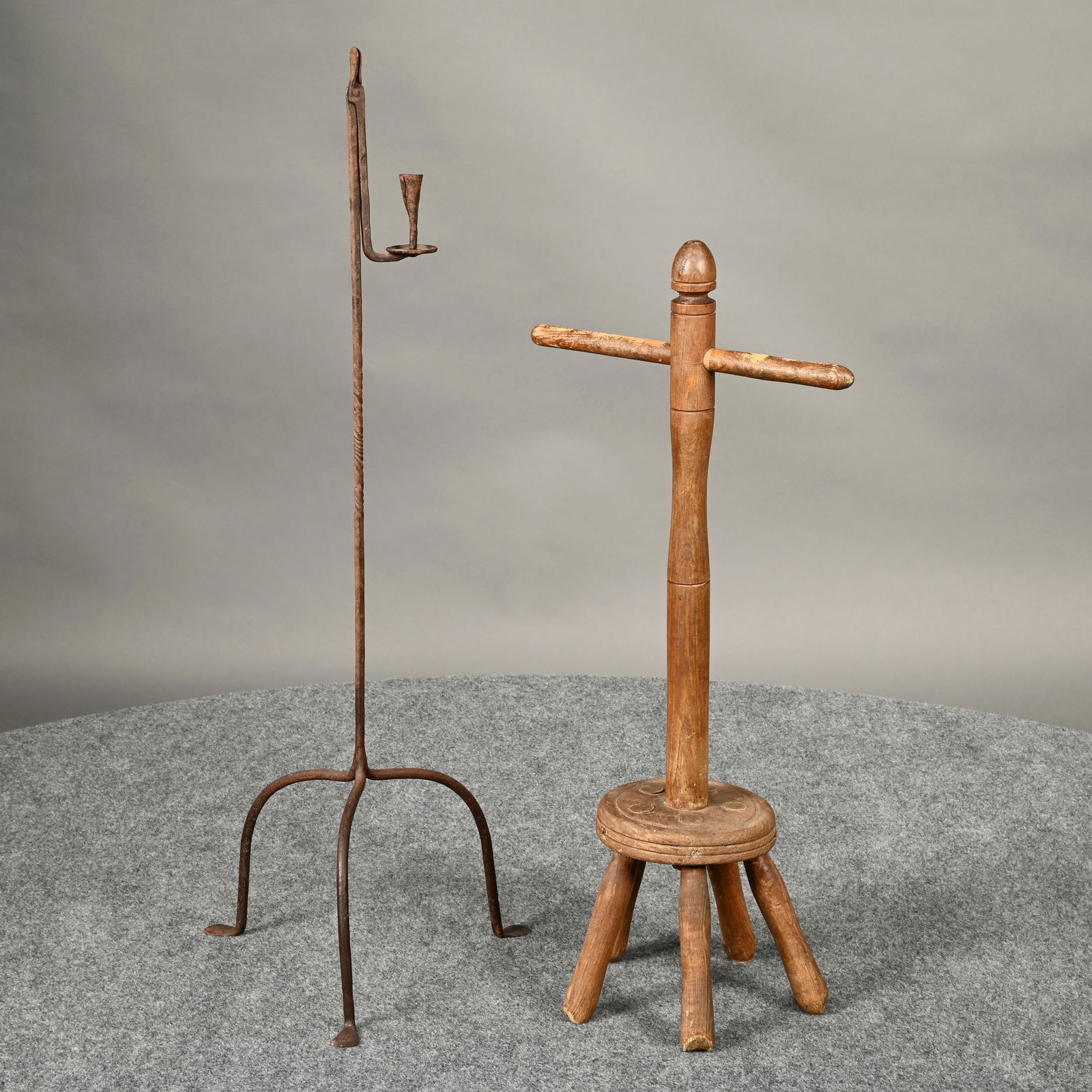 Early Wrought-Iron Candlestand & Oak Candle Dryer (1 of 11)