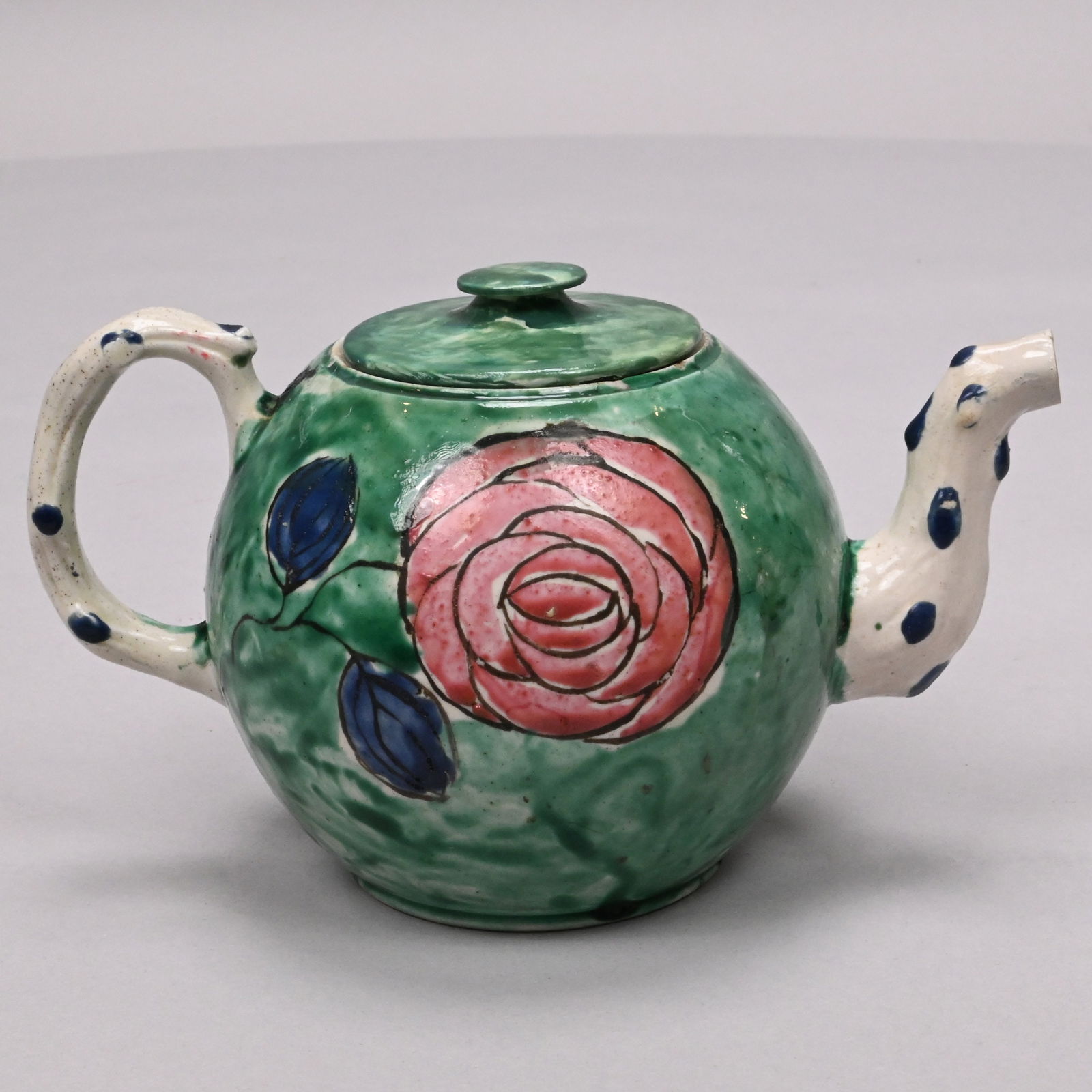 Staffordshire Saltglaze Stoneware Enamelled Teapot (1 of 7)