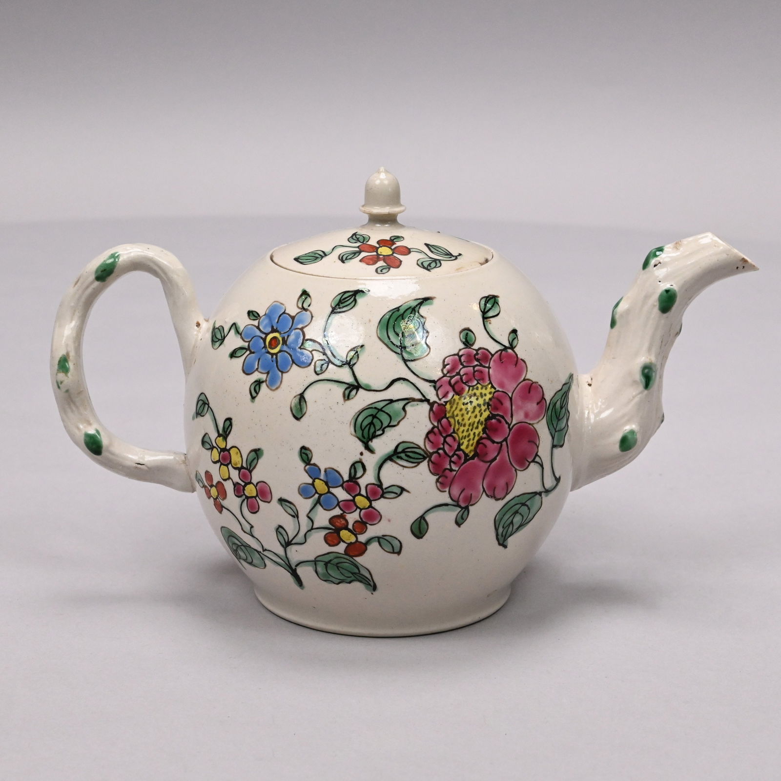 Staffordshire Saltglaze Stoneware Enamelled Teapot (1 of 7)