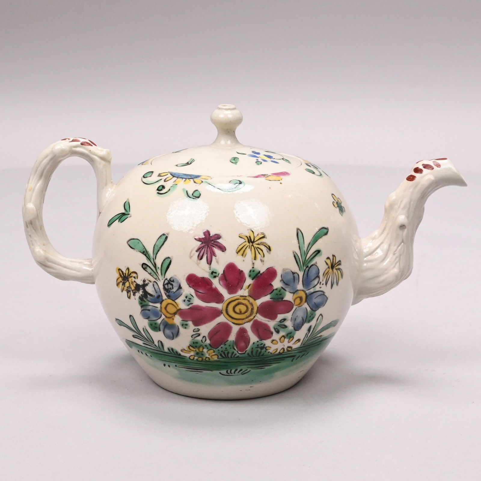 Staffordshire Saltglaze Stoneware Enamelled Teapot (1 of 8)