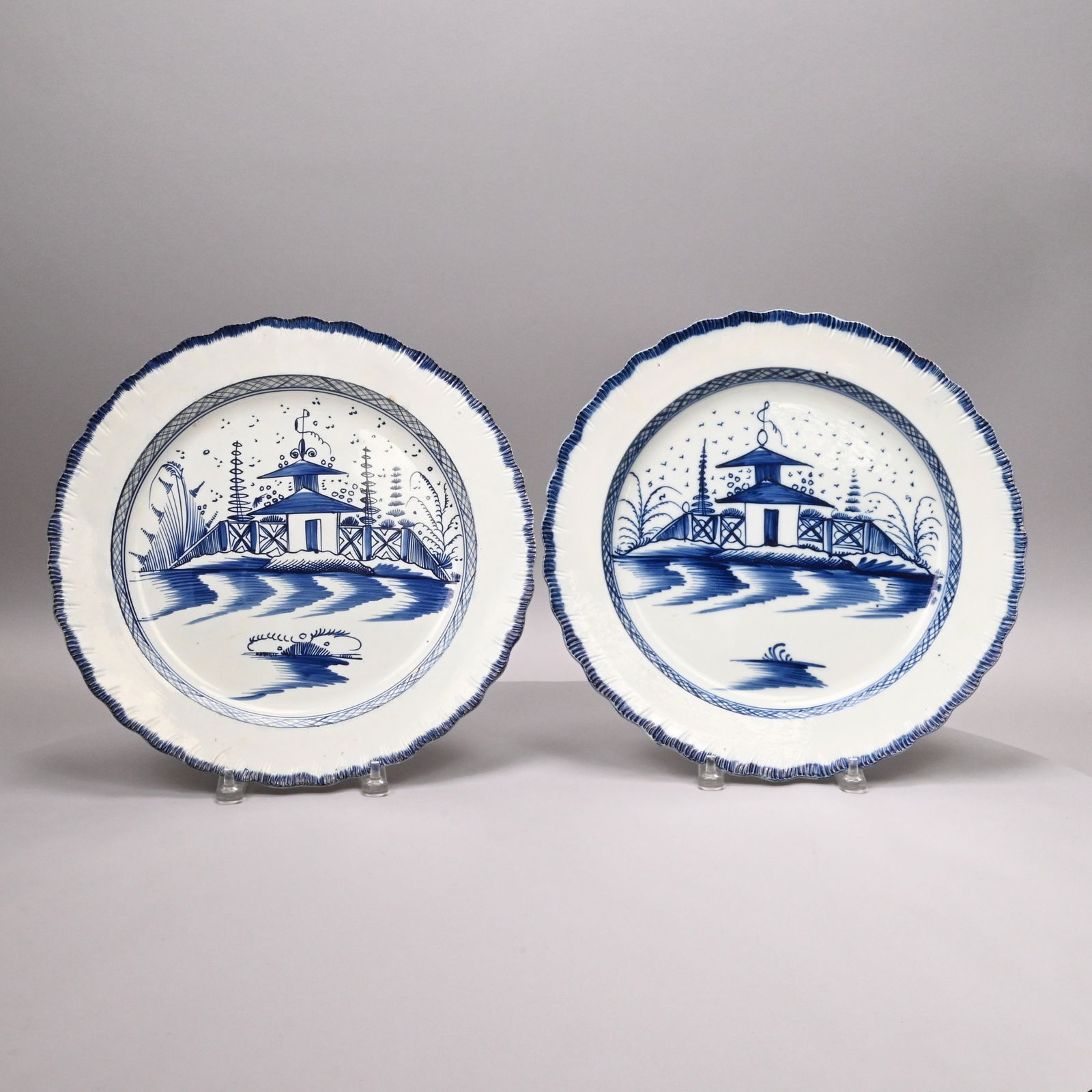 Near Pair English Pearlware Blue & White Chargers (1 of 6)