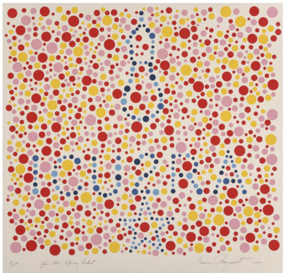 For the Young Artist - James Rosenquist: Artist: James Rosenquist Title: For the Young Artist Year: 1991 Dimensions: 35 x 36 inches (88.9 x 91.4 cm) (sheet) Edition: A.P. 6/20(aside from an edition of 80) Medium: Screenprint in colors on wov