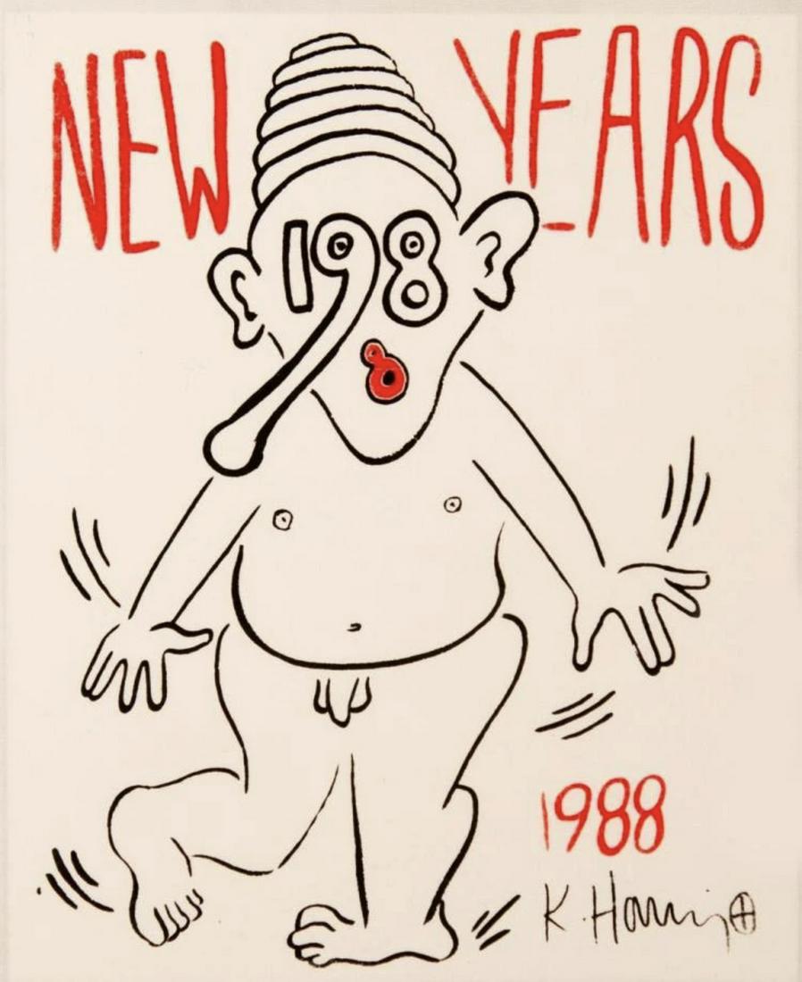 New Year's Invitation '88 - Keith Haring: Artist: Keith Haring Title: New Year's Invitation '88 (Nude) Dimensions: 10.1/4 x 8.1/4 in Medium: Silkscreen Condition: Excellent
