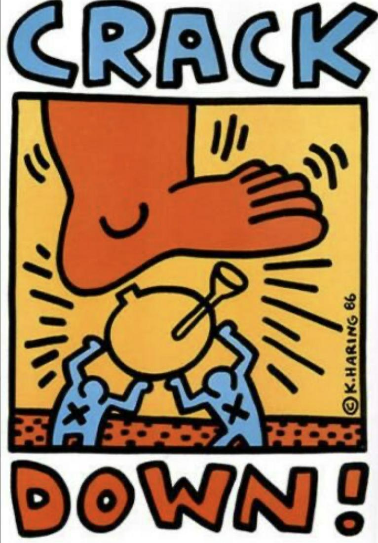 Crack Down 1986 - Keith Haring: Artist: Keith Haring Title: Crack Down 1986 Rock Concert Benefit Poster Dimensions: 18 x 24 inch Medium: Original 1986 poster Condition: Excellent