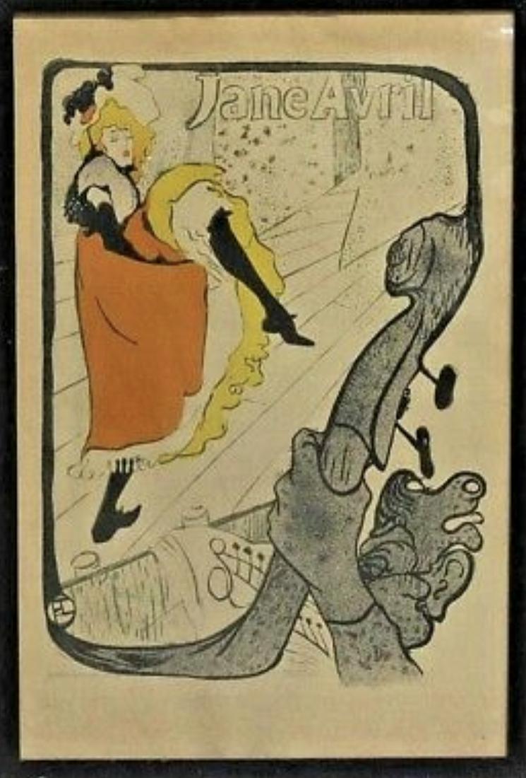 Jane Avril - Henri de Toulouse-Lautrec: Artist: Henri de Toulouse Lautrec Title: Jane Avril (Delteil 345; Wittrock P6; Adhemar 12) Year: Circa 1893 Dimensions: 23 by 31 inch Medium: Lithgraph in 5 colors on wove paper Signature Details: Sig