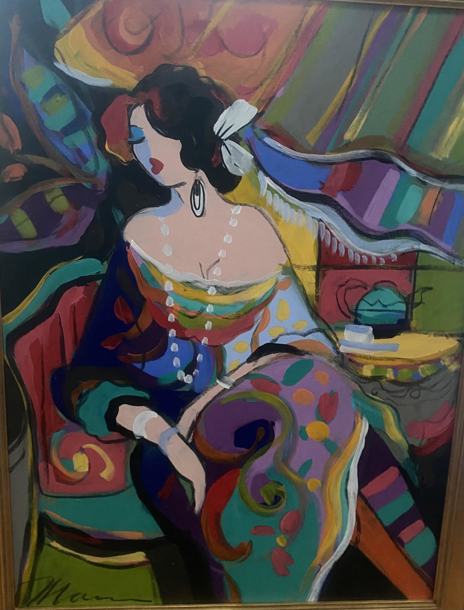 Untitled (Woman on Chair) - Isaac Maimon: Artist: Isaac Maimon Title: Untitled (Woman on Chair) Dimensions: 40 x 30 inch Edition: A unique piece of art Medium: Original oil on canvas Condition: Mint Signature Details: Hand signed by the art