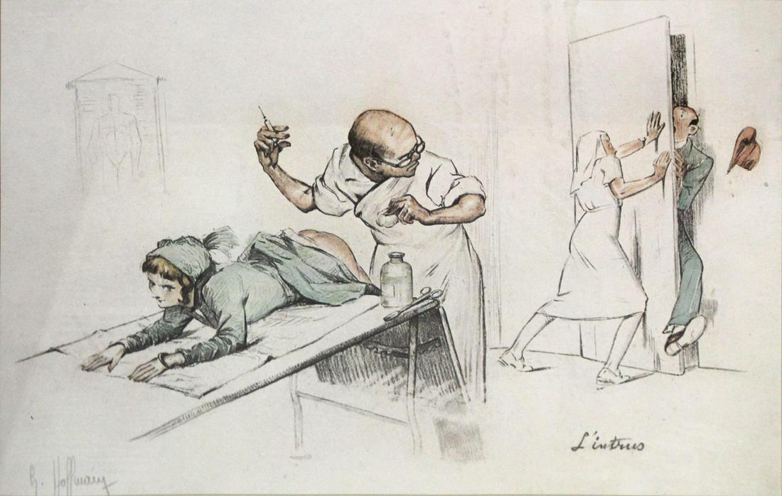 L'intrus - Gaston Hoffman: Artist: Gaston Hoffman Title: L'intrus Dimensions: 17 1/2in. by 12in. Edition: From the rare limited edition Medium: Offset lithograph on paper Condition: Excellent Signature Details: Signed in the