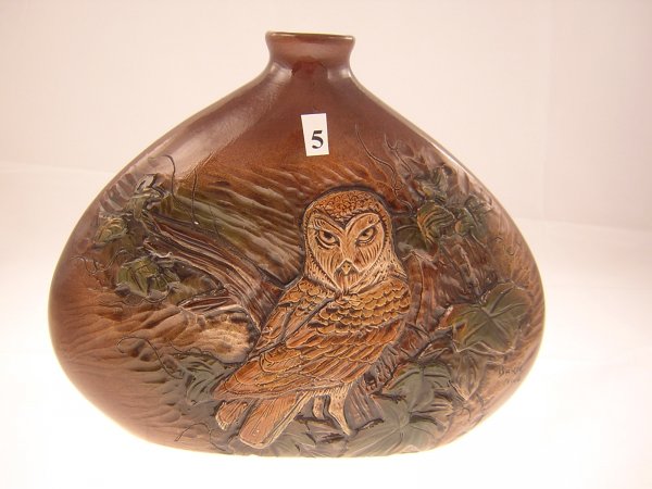 Rick Wisecarver Bottle Shaped Vase w/ Carved Barn O