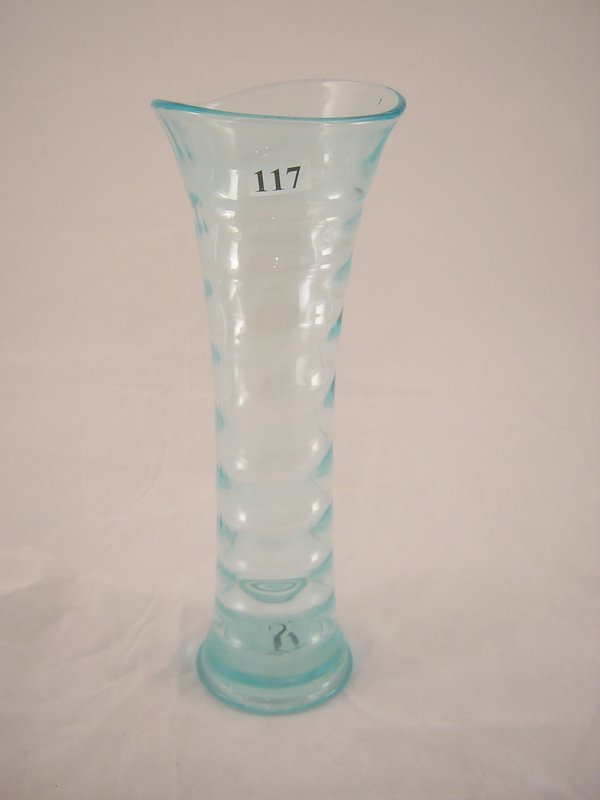 Aquamarine No. 1530 11.25" tall swung vase (this v: Aquamarine No. 1530 11.25" tall swung vase (this vase is not iridized), made ca. late 1920s.