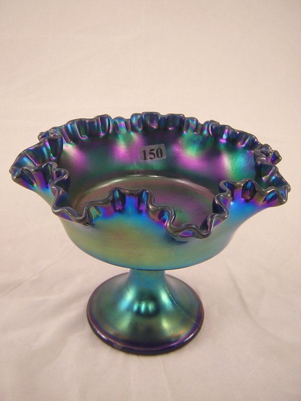 Rare sample: Favrene 7429 double-crimped comport (: Rare sample: Favrene 7429 double-crimped comport (7.25" d.) with outstanding iridescence on the exterior. This was made ca. 1974-75.
