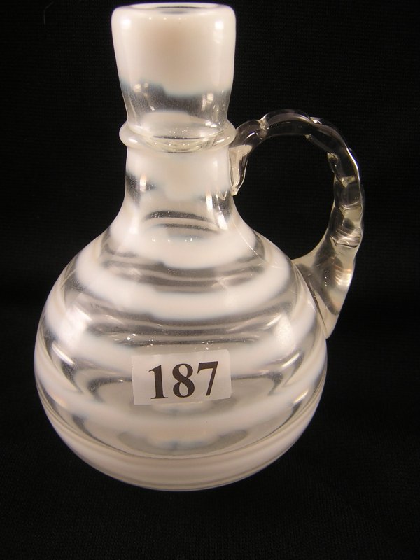 Rare French Opalescent Ring Optic 5.5" tall lamp b: Rare French Opalescent Ring Optic 5.5" tall lamp base with applied crystal handle, ca. 1939-40.