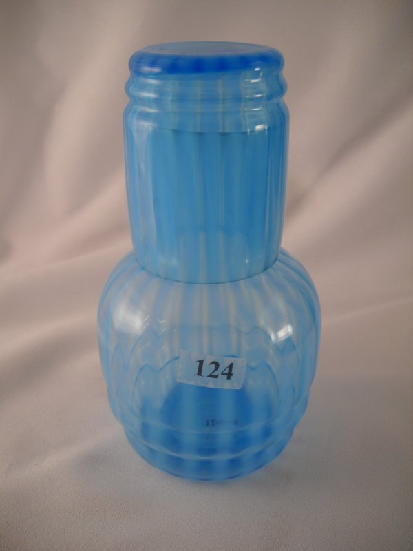 Rare Blue Opalescent straight rib optic two-piece : Rare Blue Opalescent straight rib optic two-piece guest set or tumble-up, made ca. 1927.