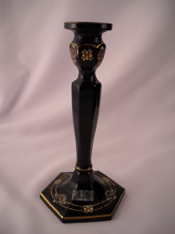 Extraordinarily rare 1920s candlestick with handpa: Extraordinarily rare 1920s candlestick with handpainted decoration: this Ebony No. 449 8" tall candlestick features handpainted decoration, probably by Otto Goertler, who was foreman of the decorating