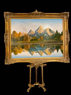 Reflection- Maurice Green Oil Painting: Framed: 48 inches by 38 inches. Only painting: 38 1/2 by 28 1/2 Oil on Panel - 1986