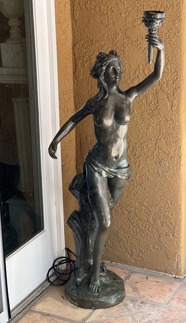 Bronze Woman Holding a Torchlight Floor Lamp Sculpture (1 of 4)
