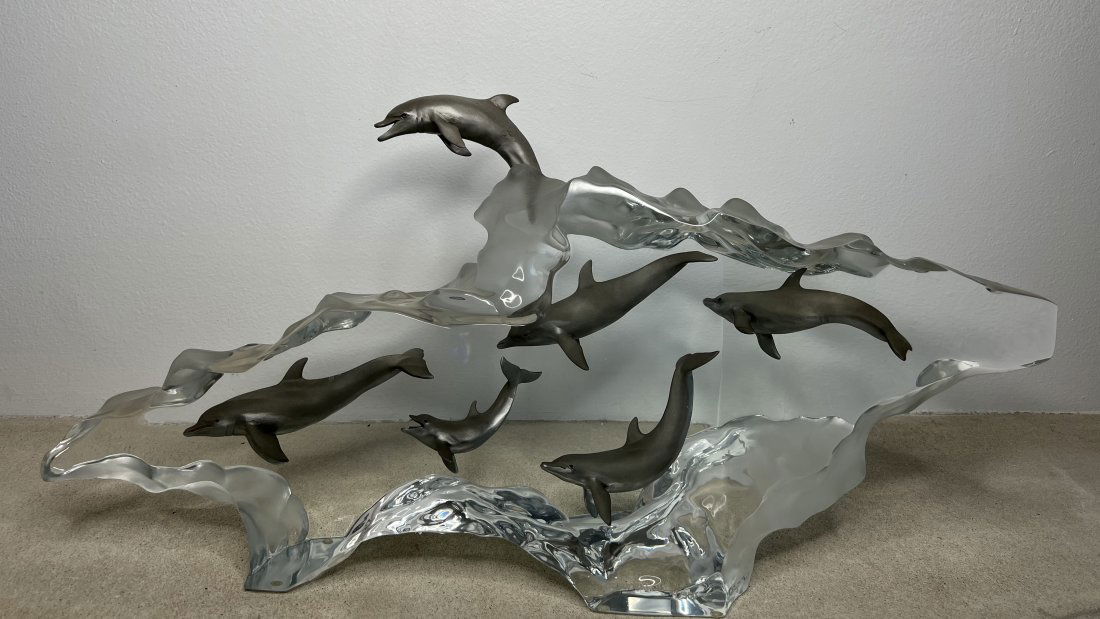 Lucite Bronze Dolphins Sculpture - K. Cantrell (1 of 7)