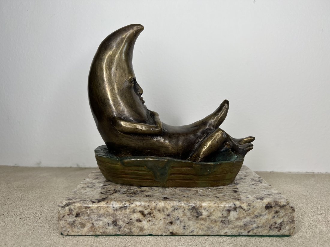 Sergio Bustamante Bronze Moon Sculpture: After Bustamante - Measurements: 8 in x 8 in x 5 in
