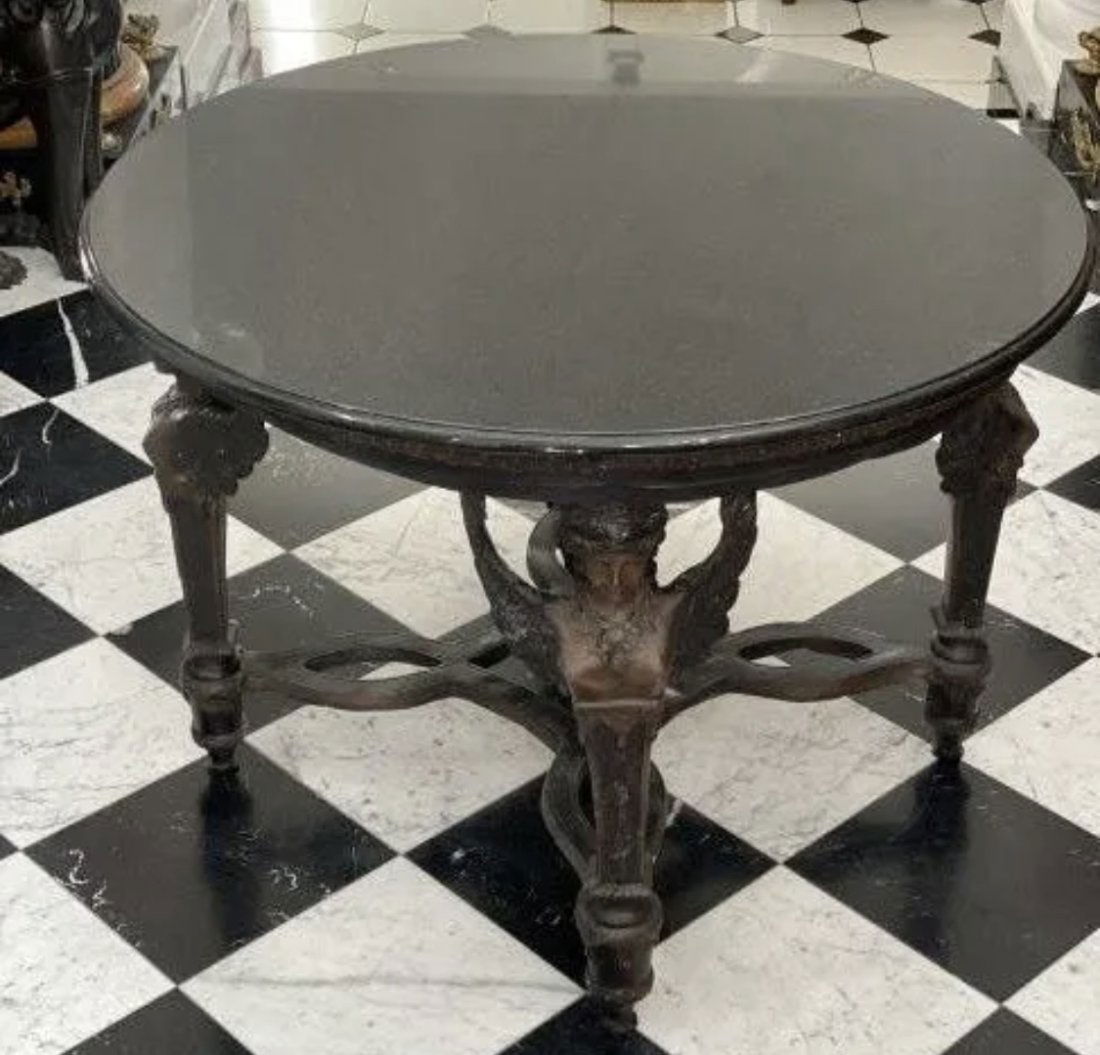 Bronze Winged Angels Table with Marble Top (1 of 4)