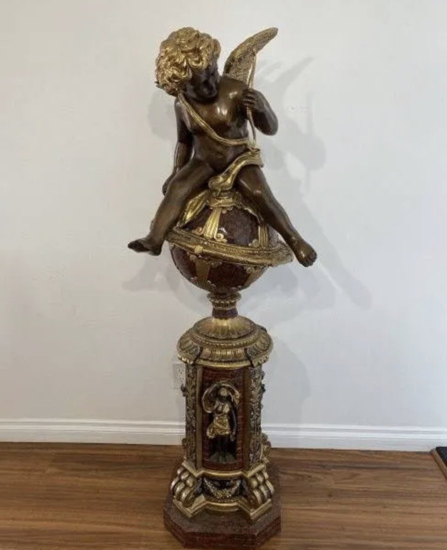 Massive Bronze Cupid on Globe and Pedestal (1 of 5)