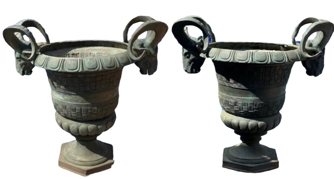 Huge Pair Bronze Ram Pots (1 of 2)