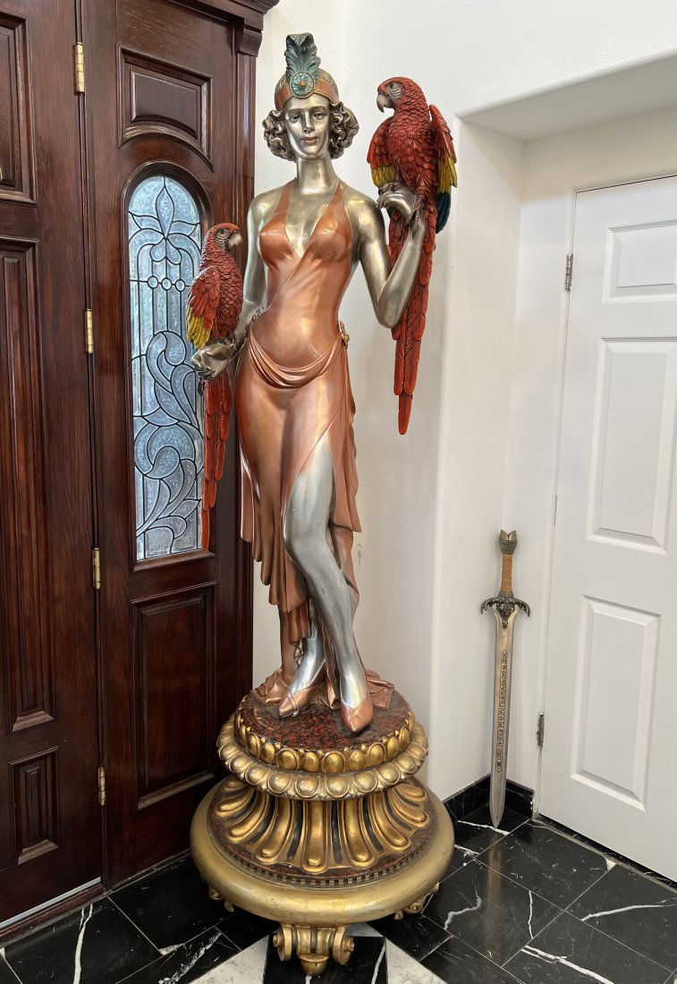 Monumental - Life Size Lady Holding Macaws Bronze Sculpture (1 of 7)