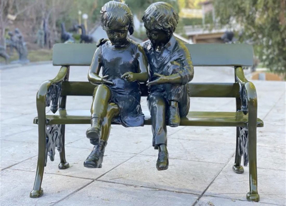 Life Size Bronze Children Sitting on a Bench (1 of 5)