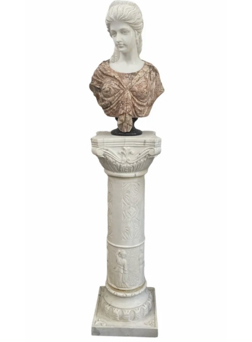 Marble Bust Lady Sculpture and Pedestal (1 of 1)