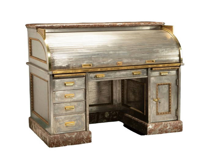 Rare Vintage Industrial Steel Roll Top Desk