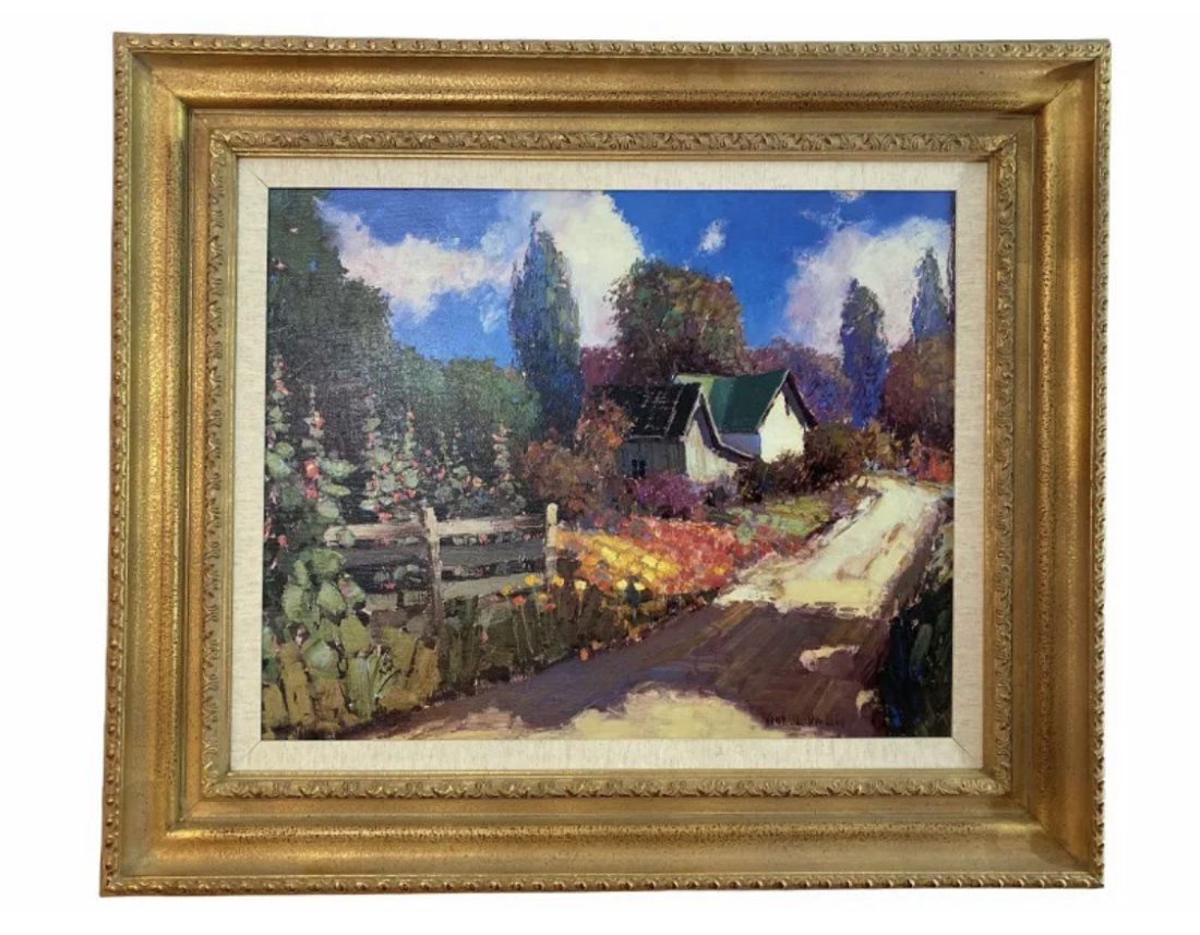 Summer Lane- Oil On Canvas by Kent R. Wallis: Kent Wallis (American, b. 1945) Kent Wallis was born in Ogden, Utah in 1945. Having begun his career as a businessman, he is now a traditional landscape painter of Utah forests and rivers. He has live