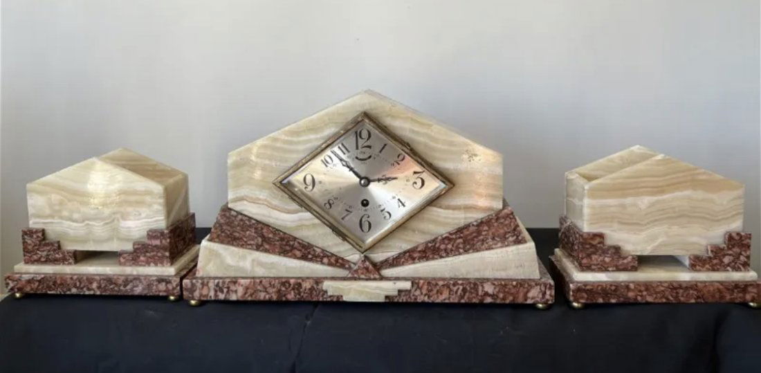 Art Deco Marble Clock Set - 3 Pieces (1 of 4)