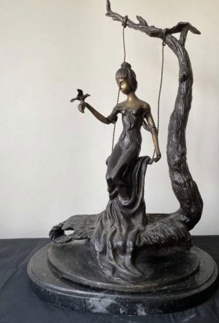 Large Lady on Swing Bronze Sculpture (1 of 2)