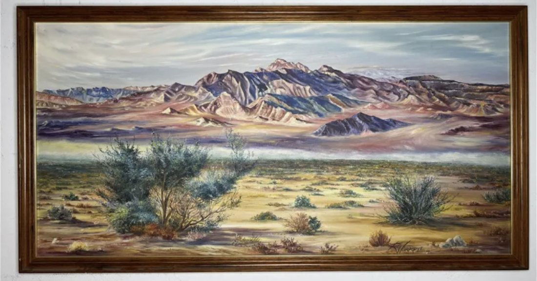 1966 Huge Mountains Landscape Oil on Canvas Painting by R. Norrell (1 of 5)