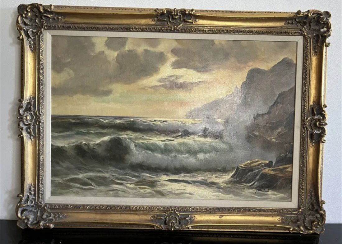 Ocean Scene Oil On Canvas Painting - Signed (1 of 5)