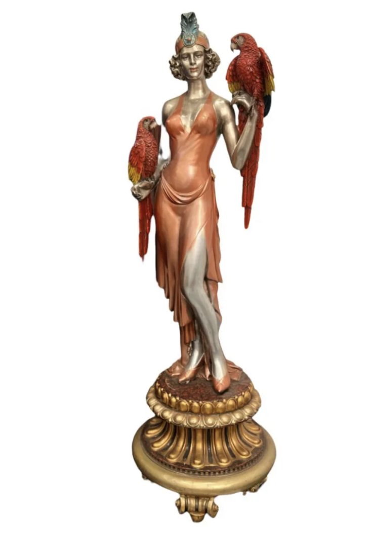 Life size Bronze Sculpture-Show Lady Holding Macaws (1 of 3)