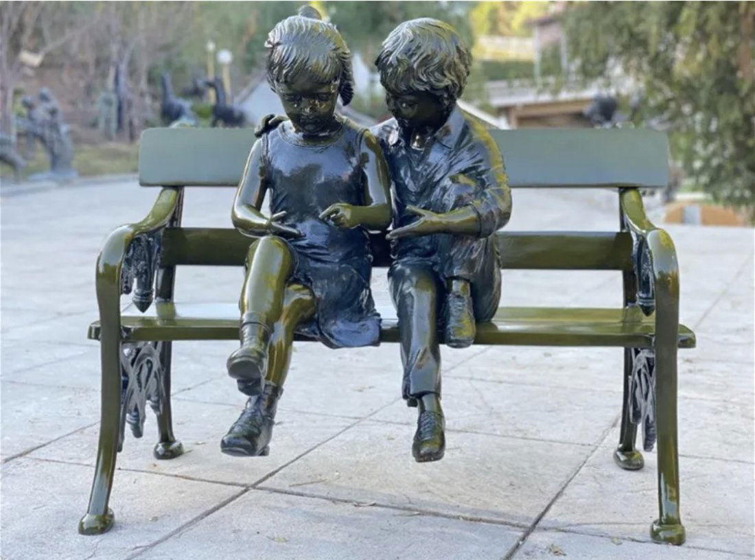 Life Size Bronze Children Sitting on a Bench (1 of 5)