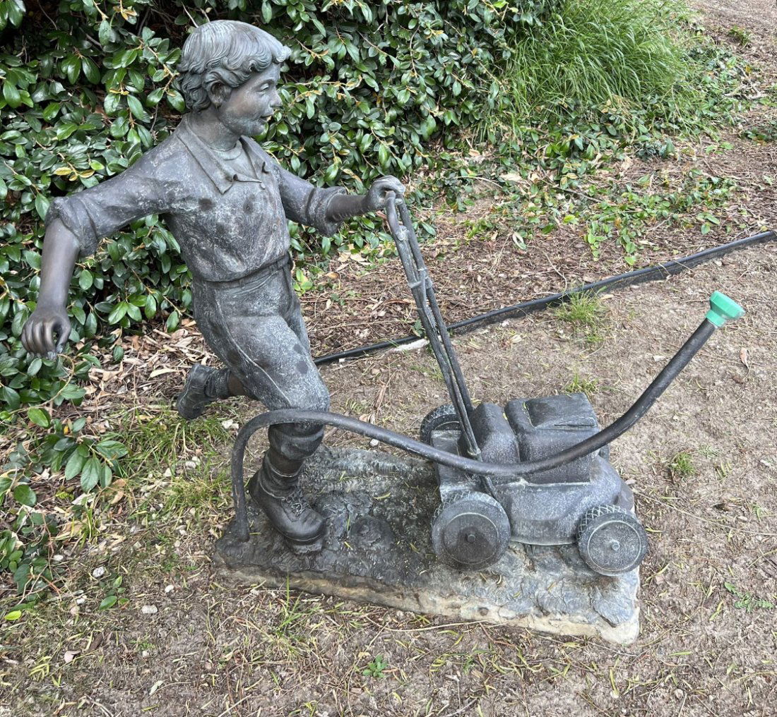 Life Size Bronze Boy Cutting Grass Statue (1 of 3)