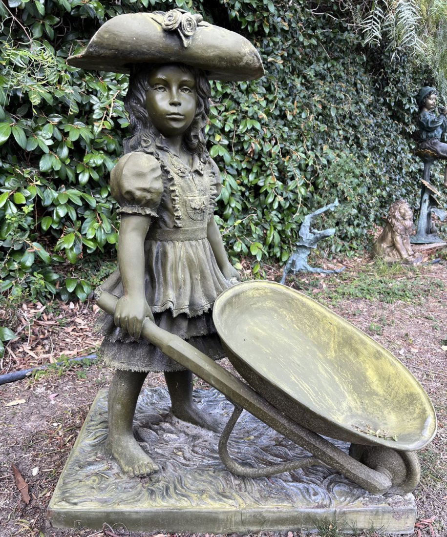 Life Size Bronze Girl with wheelbarrow Statue (1 of 4)