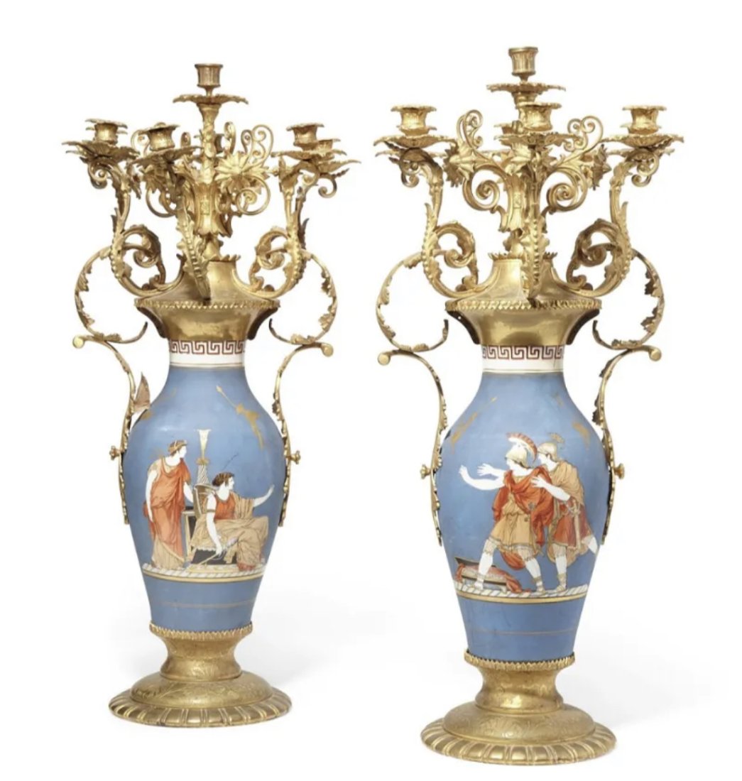19th Century Brass and Porcelain Candelabra Set (1 of 1)