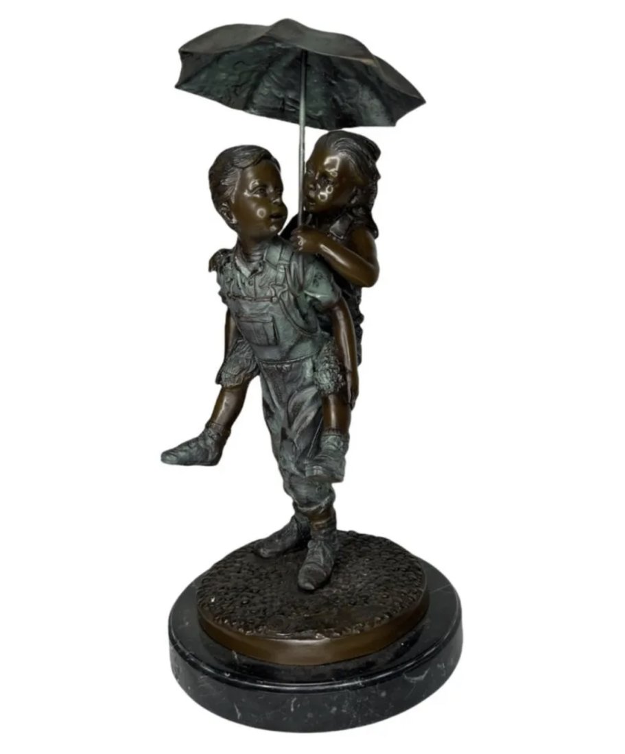 Collectors Boy and Girl Under Umbrella Bronze Sculpture - Jim Davidson (1 of 3)