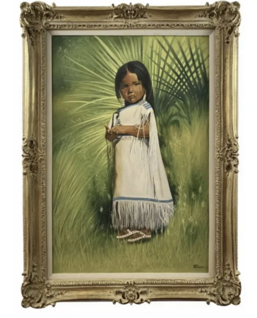 Native Girl - Hand Oil on Canvas Painting Art by Moreno (1 of 4)