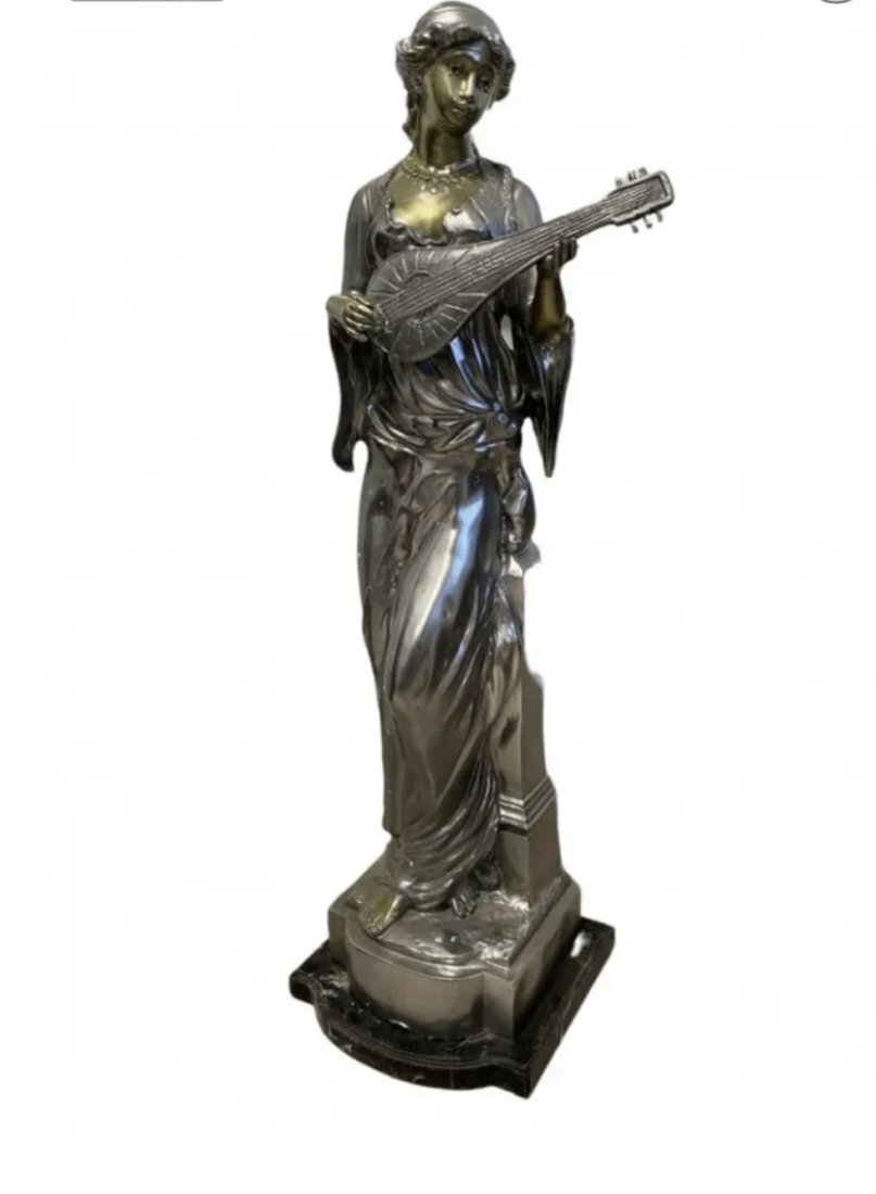 Large Bronze Goddess Sculpture Playing Instrument (1 of 2)